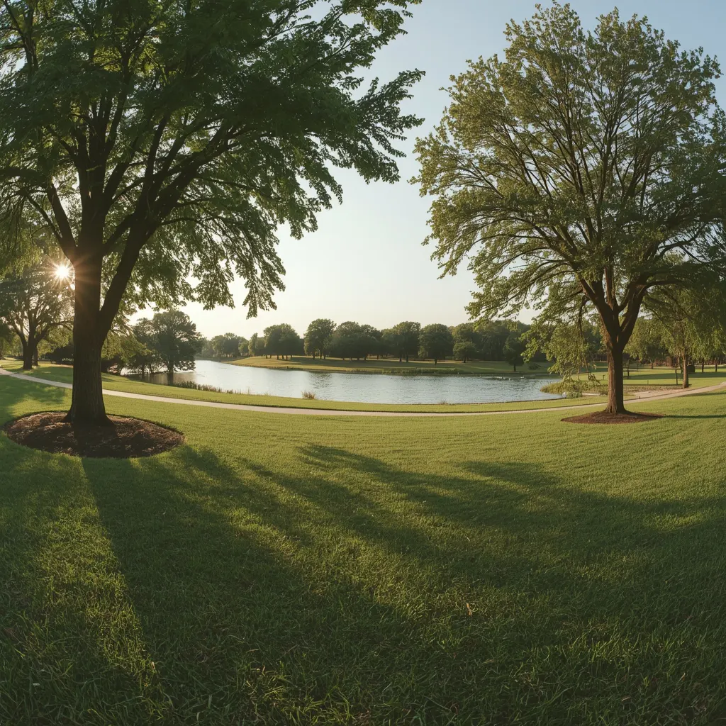 People walking along the Naperville Riverwalk on a clear day in downtown Naperville