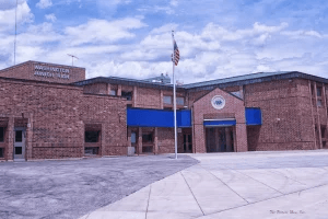 Exterior of Washington Junior High School in downtown Naperville, located on North Washington Street.