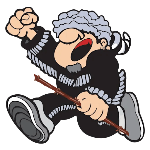 Cartoon illustration of the Gregory Middle School Pioneer mascot running with a baton.