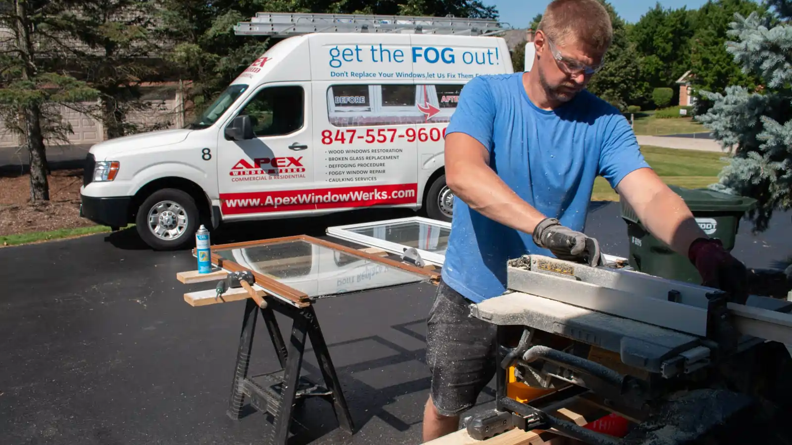 Apex Window Werks technician repairing residential windows near Naperville Illinois