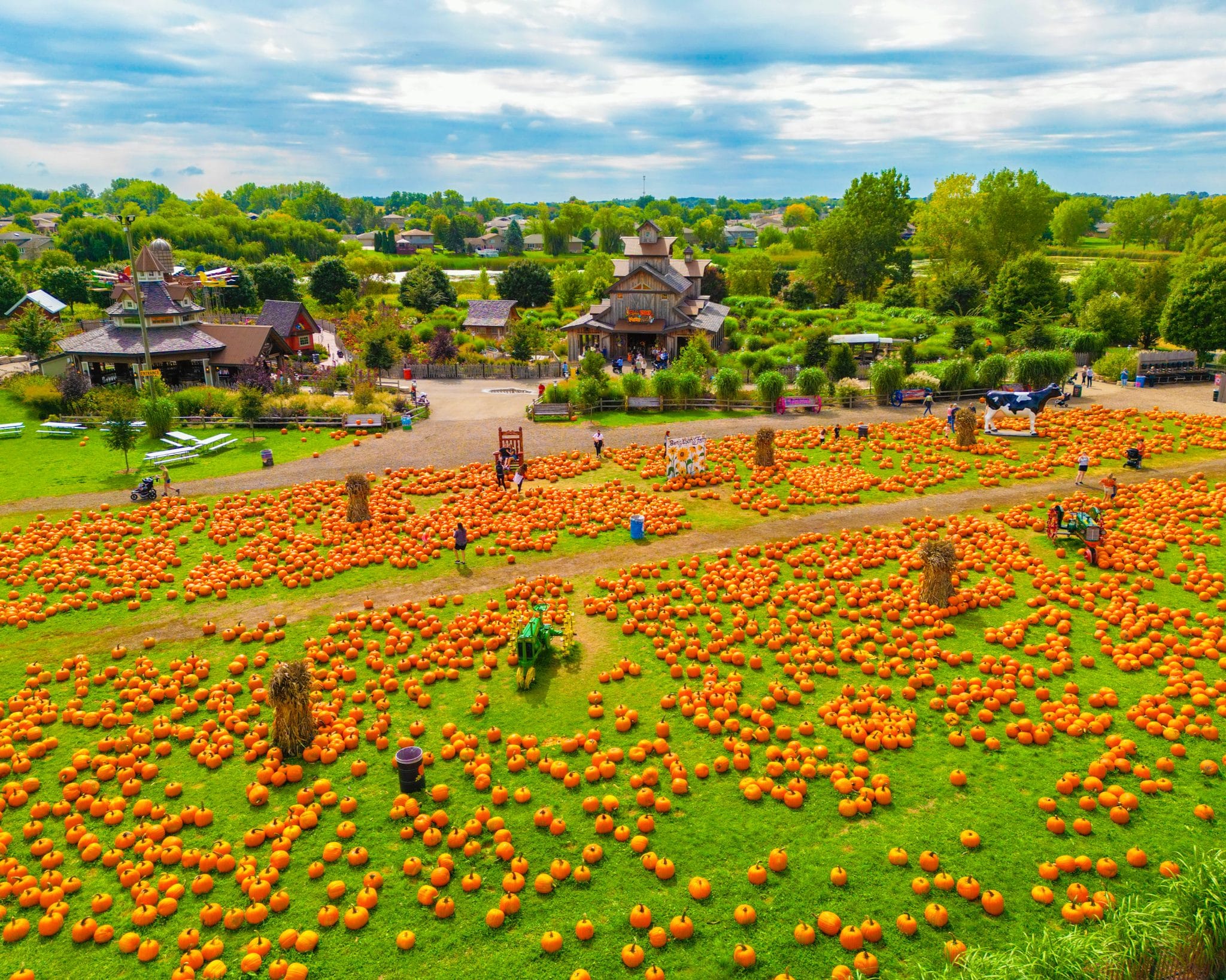 Aerial view of the rides and attractions at Bengtson's Pumpkin Farm Fall Fest in Homer Glen