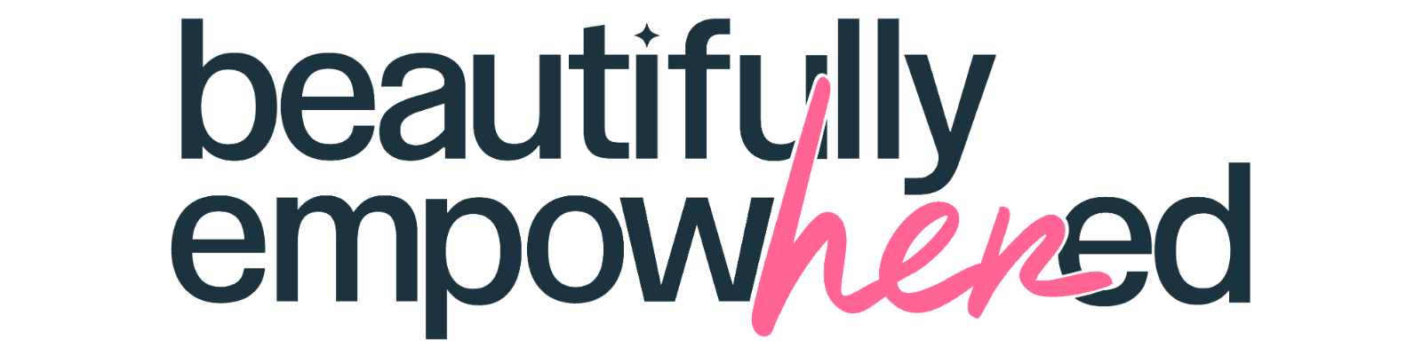 Beautifully EmpowHERed logo graphic: a dark navy wordmark with the letters her written in pink script