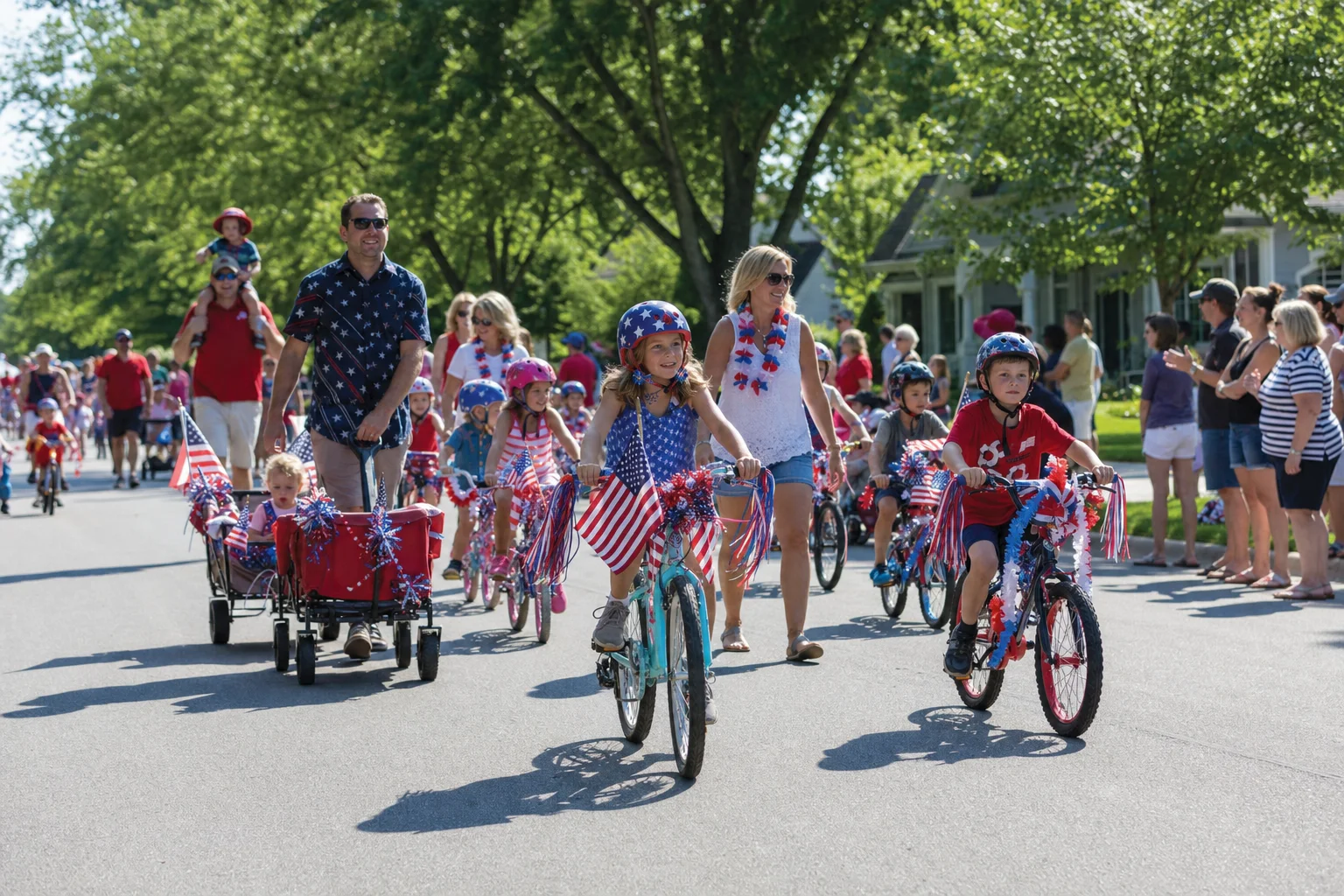 Kids on decorated bikes in the Brookdale 4th of July parade 2026 in Naperville