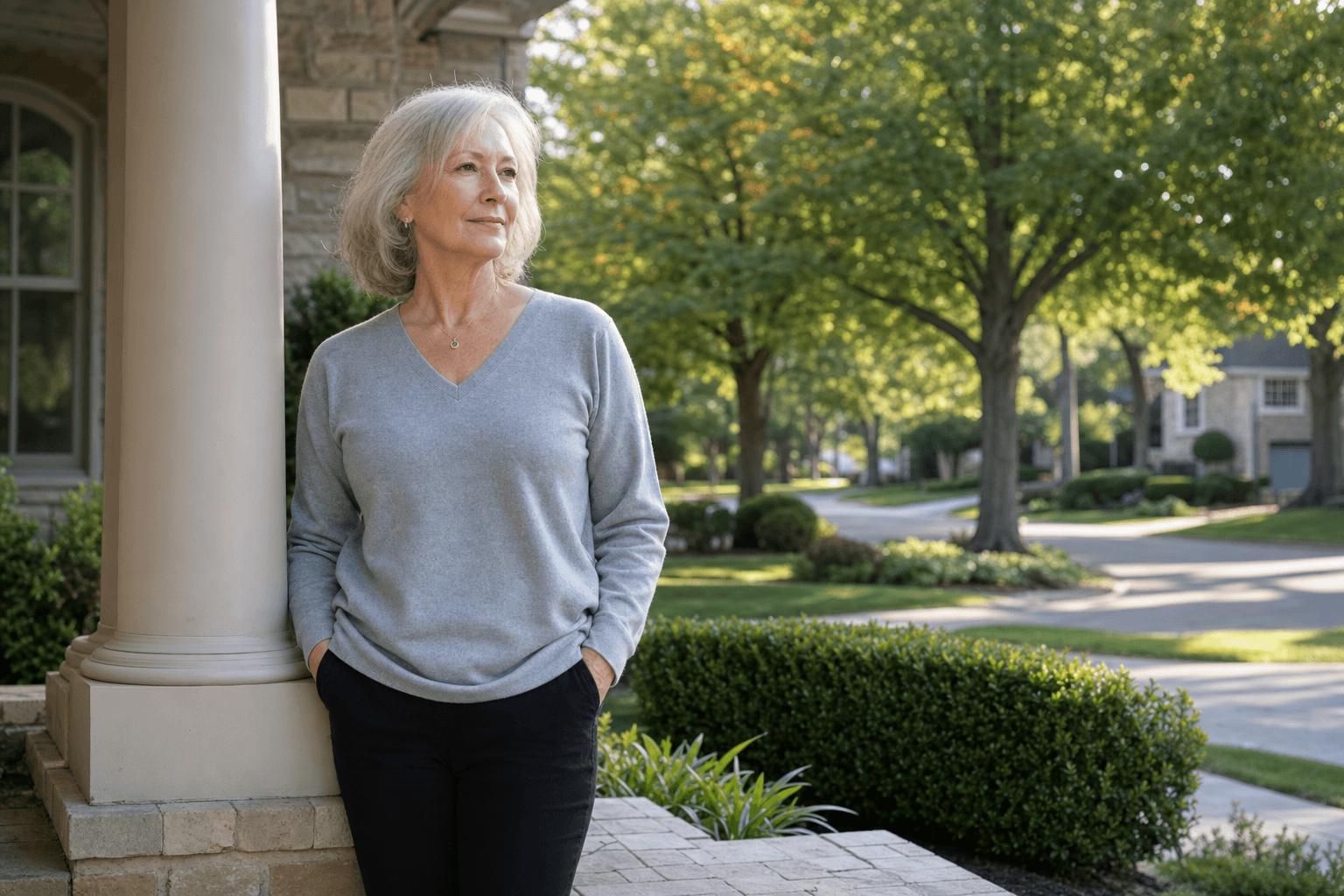Downsizing in Naperville: See What the Big House Nets and Where to Go Next 1 Empty-nester homeowner outside a large long-owned Naperville family home being prepared for sale