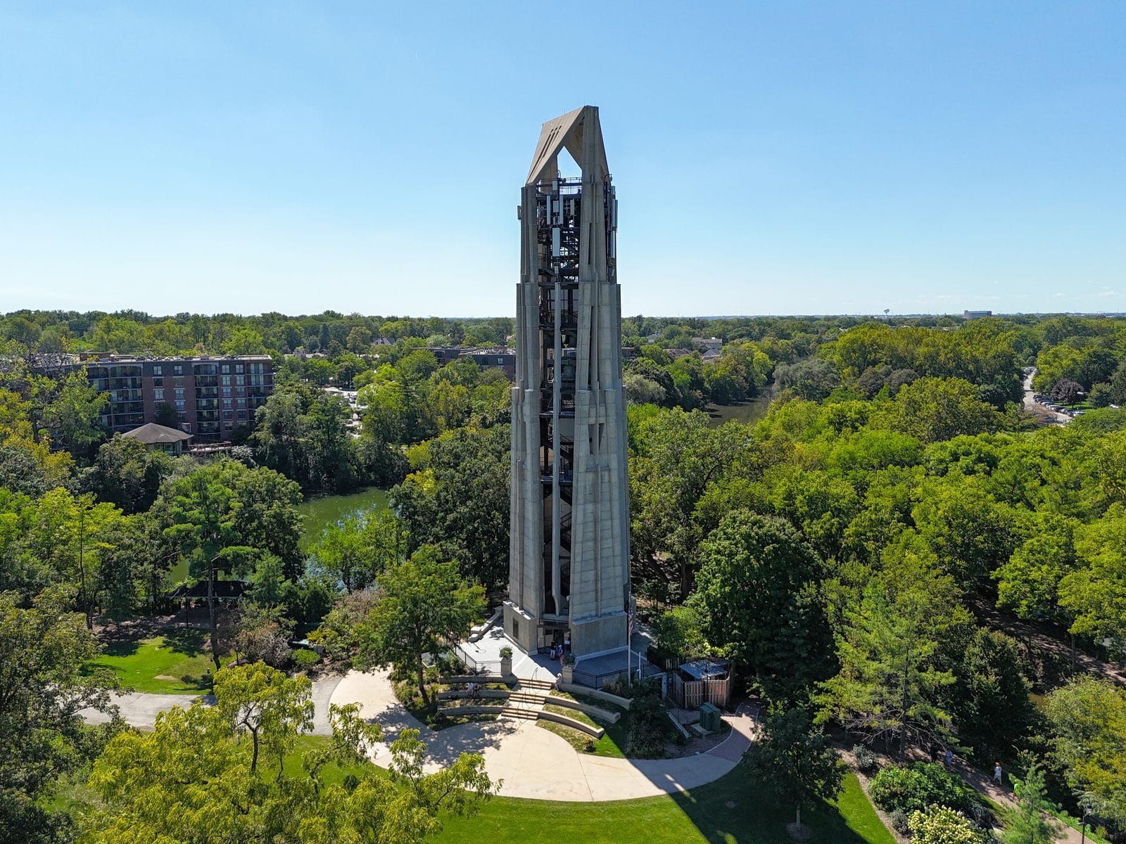 First Time Home Buyer Programs in Naperville: IHDA, Limits and Steps 2 DuPage County down payment assistance guide: aerial view of Naperville's Millennium Carillon tower and park