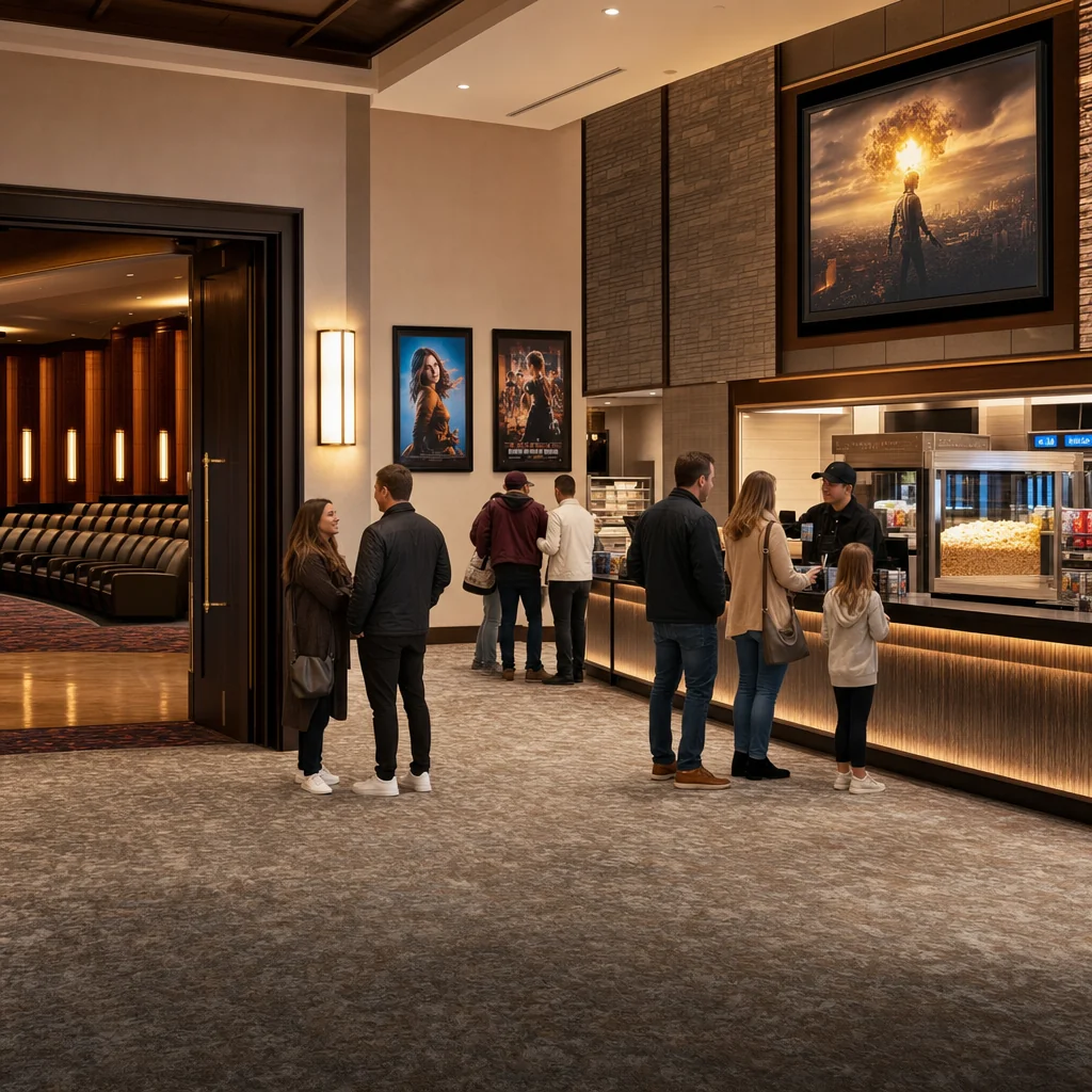 Indoor Activities in Naperville: 30+ Things to Do When It Rains, Snows, or Gets Cold 5 Indoor activities Naperville - modern luxury cinema lobby with recliner seating and concession counter