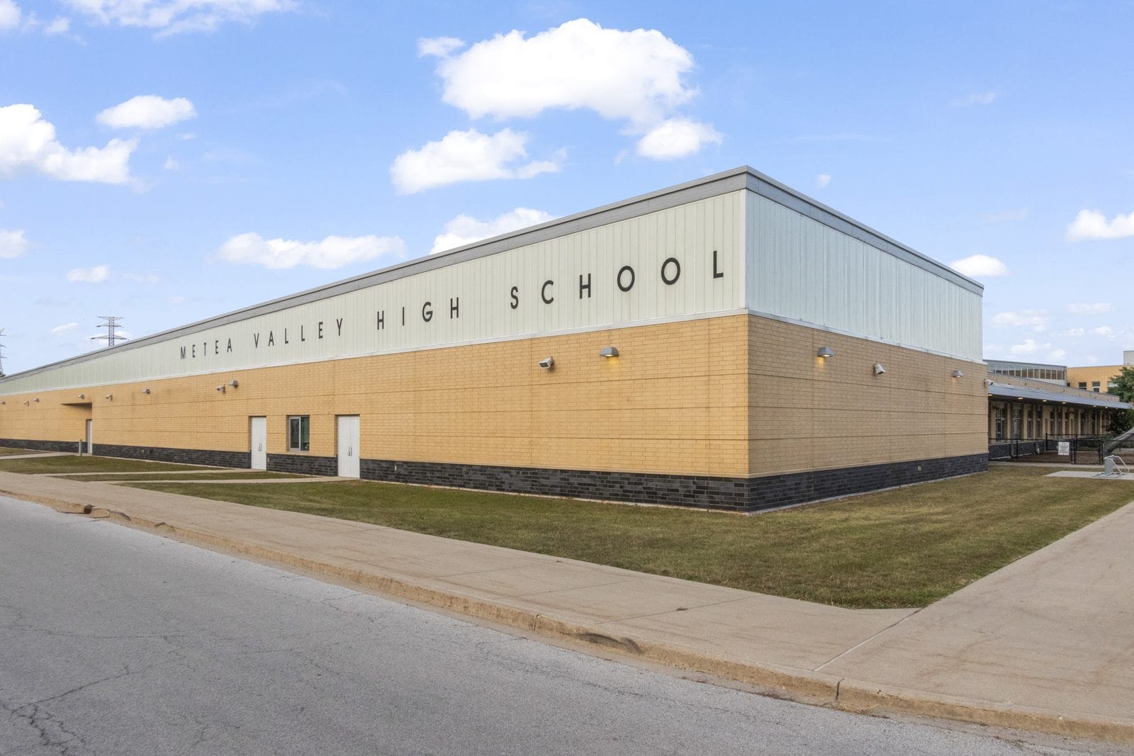 Metea Valley High School building near Naperville and Aurora, home of the Mustangs, District 204.