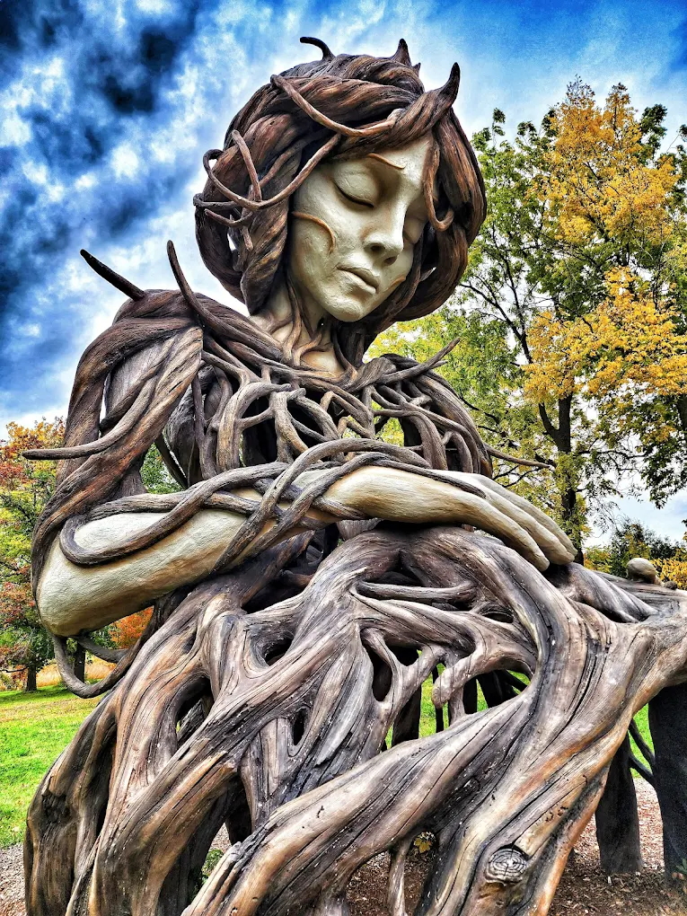 Colorful spring trees and blooming flowers at The Morton Arboretum in Lisle, Illinois