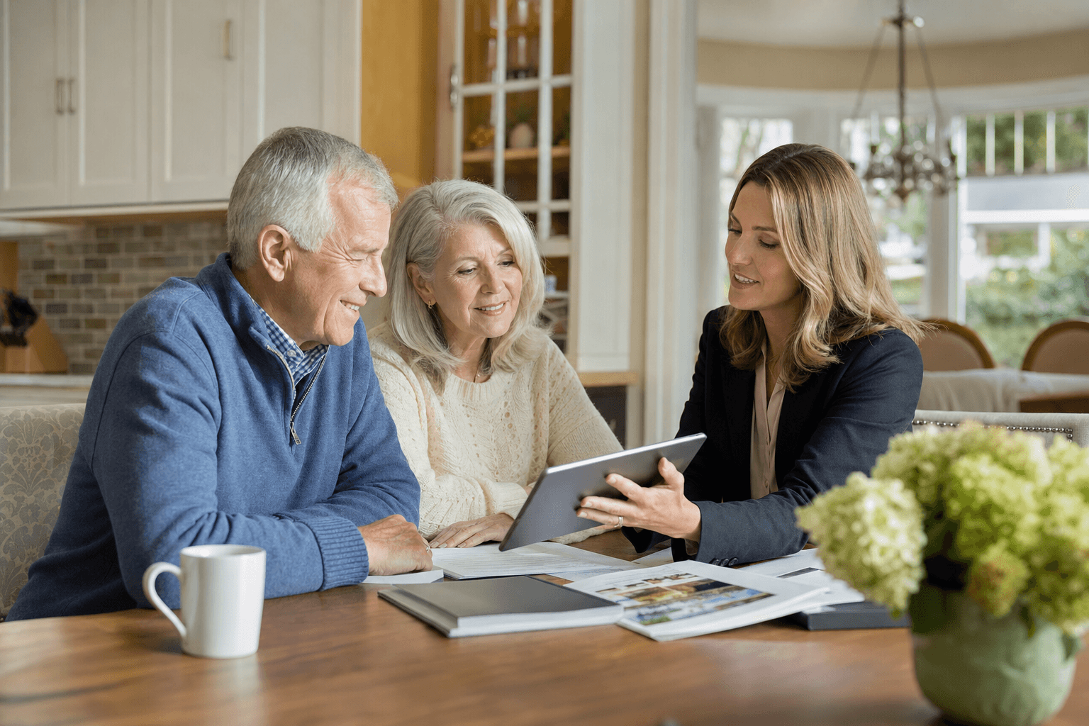 Selling Your Naperville Home to Retire in Florida 1 Retirement-age couple reviews options for selling their Naperville home with a real estate agent