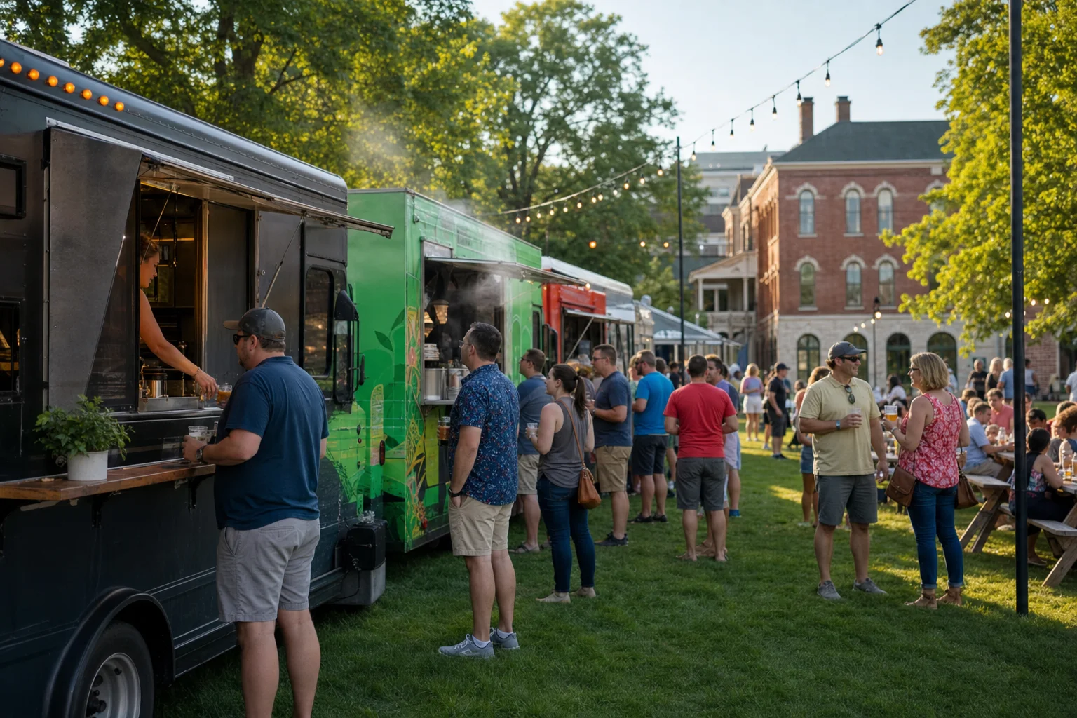 Naperville Ale Fest 2026: Dates, Tickets, and Insider Guide 3 Festival-goers ordering from food trucks at Naperville Ale Fest 2026 in Naperville