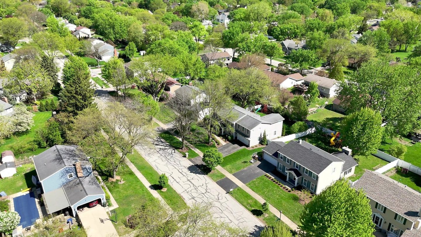 Building a Custom Home in Naperville: Lots, Teardowns, Costs, Builders 1 Reading a Naperville lot for a custom home: aerial of lot widths, setbacks and driveways