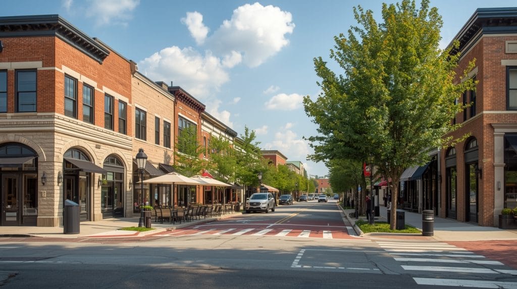 Walkable downtown Naperville Illinois shopping dining and community spaces making it best cities to retire 2026 with seniors enjoying outdoor cafes