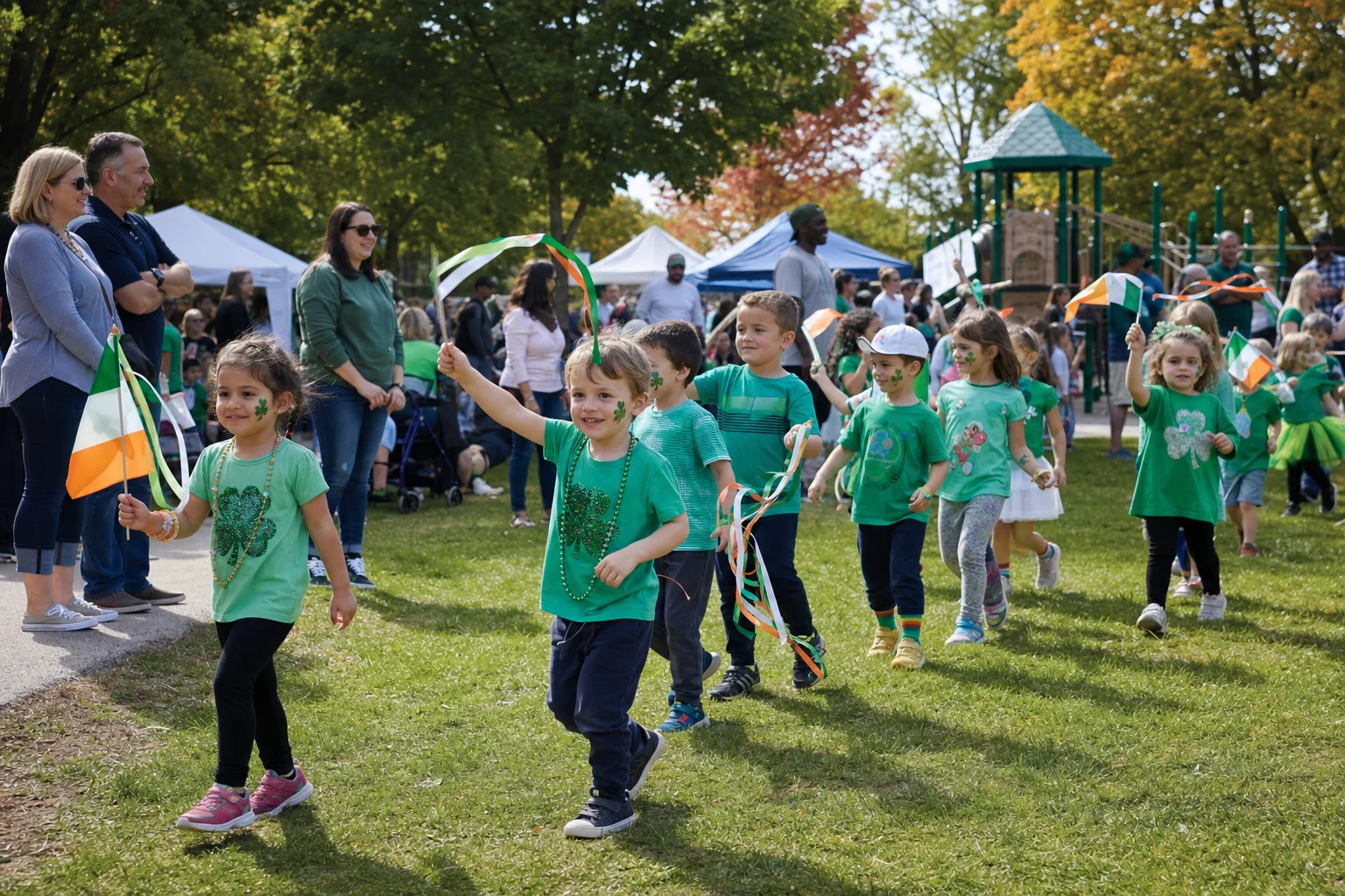 Naperville Irish Fest 2026: Dates, Tickets, Lineup and Insider Guide 4 Children in green marching in the kids' parade at Naperville Irish Fest 2026 in Central Park