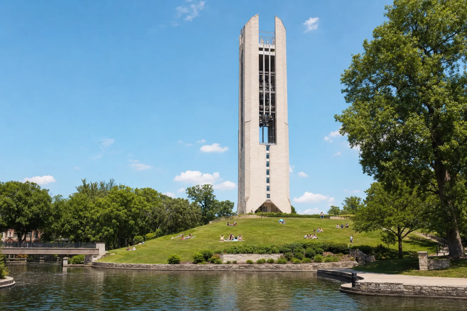 Moser Tower and the 72-bell Millennium Carillon seen from Rotary Hill on the Naperville Riverwalk