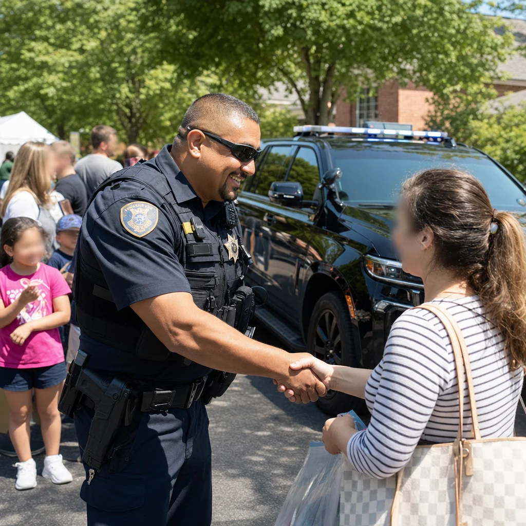 Is Naperville Safe? A Complete Guide to Crime, Police, and Community Safety 2 Is Naperville safe - friendly Naperville Police Department officer interacting with community members at a public event