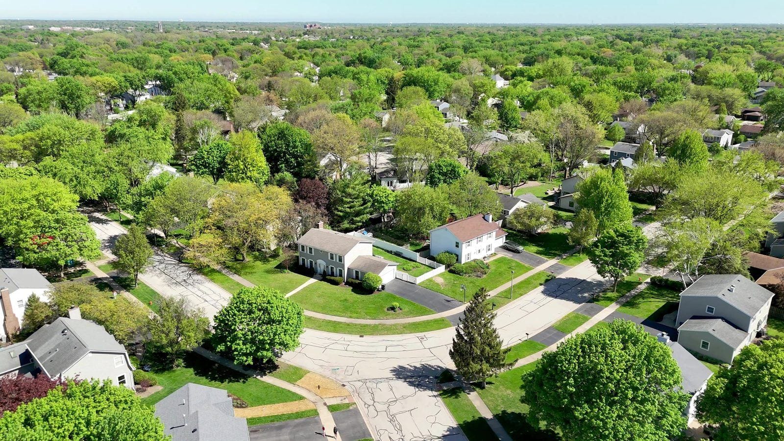 Building a Custom Home in Naperville: Lots, Teardowns, Costs, Builders 3 Teardown permits protect the right-of-way: Naperville sidewalks and parkway trees along a curving street