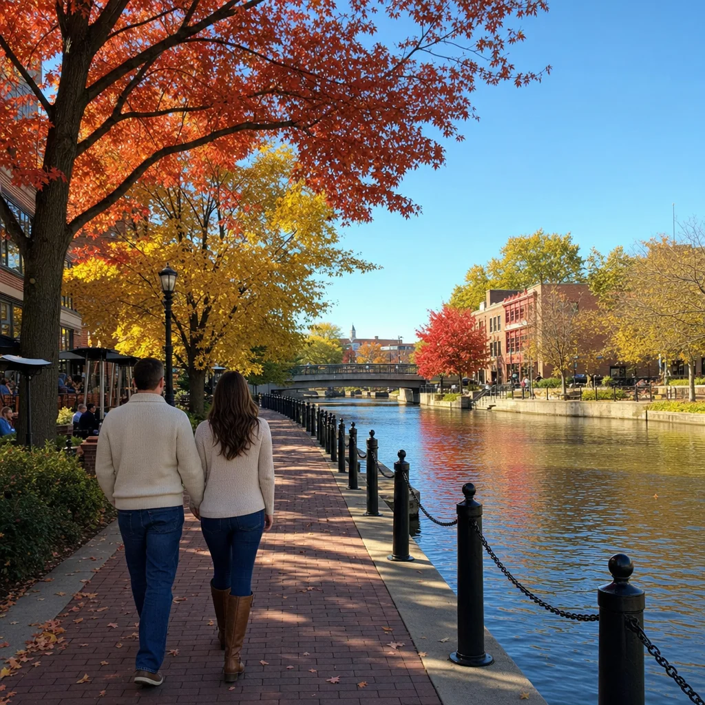 Naperville Weather Guide: Climate, Seasons, and What to Expect Year-Round 3 Naperville fall weather - brilliant October foliage in red, orange, and yellow along the Naperville Riverwalk and DuPage River