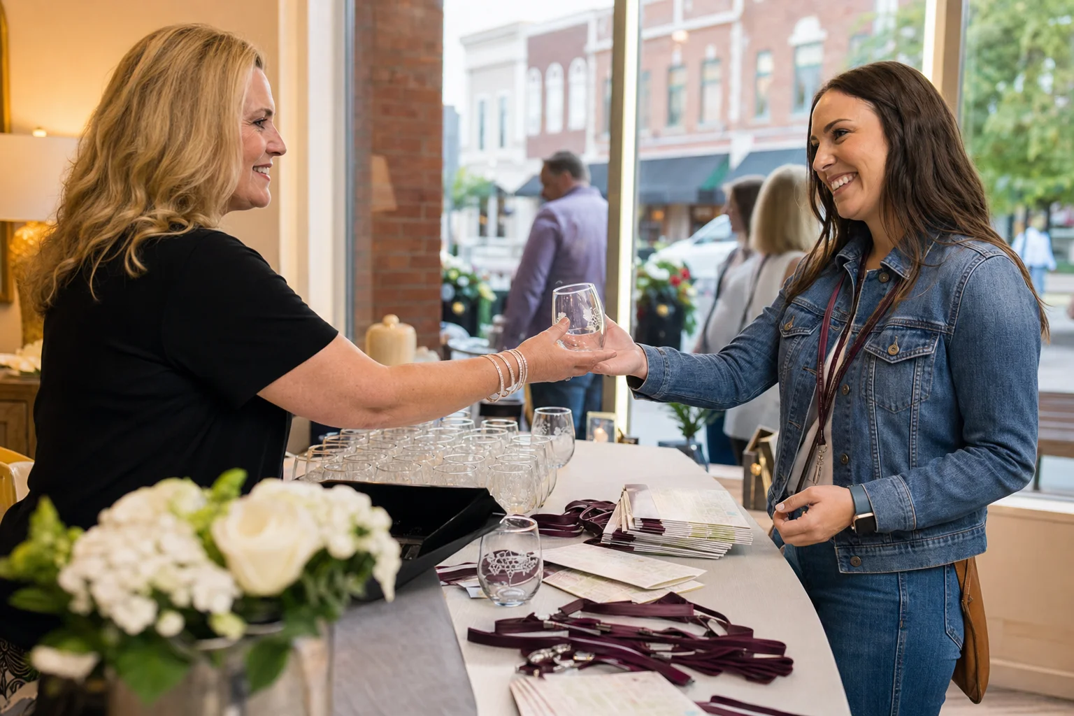 Naperville Wine Walk 2026: Dates, Tickets, and Insider Guide 1 Commemorative tasting glass and route map at Naperville Wine Walk 2026 check-in downtown