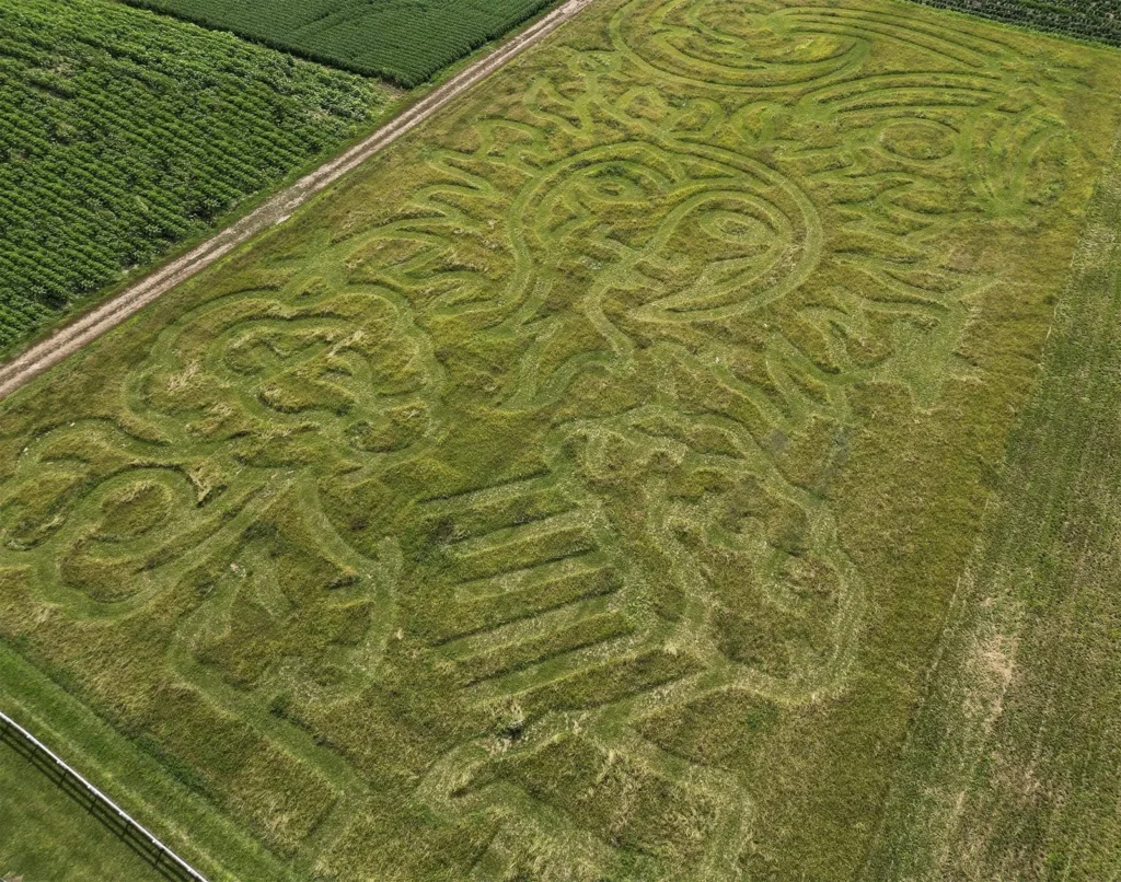 Aerial view of the 2026 Keller's Farmstand corn maze near Naperville