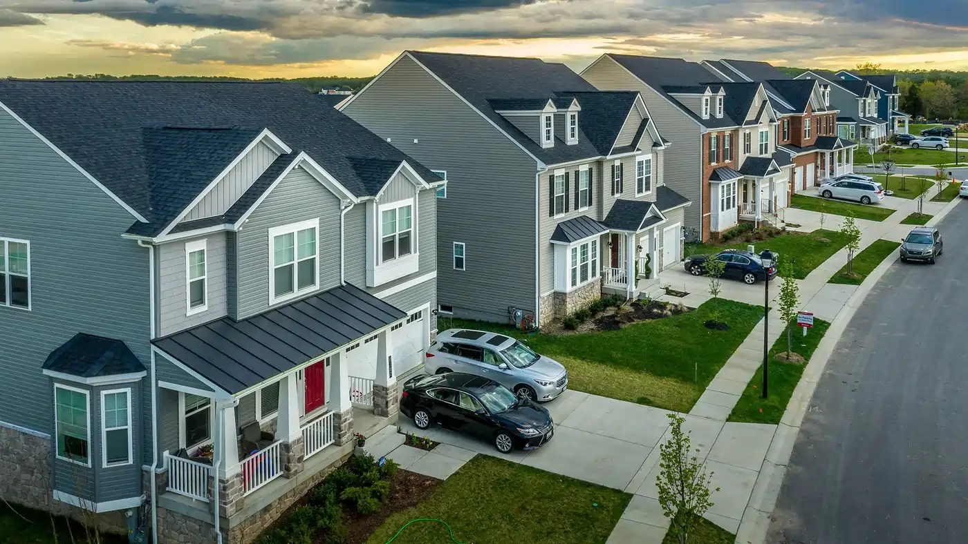 Aerial view of Naperville area homes representing residential inspection services by Sound Home Inspections Inc.