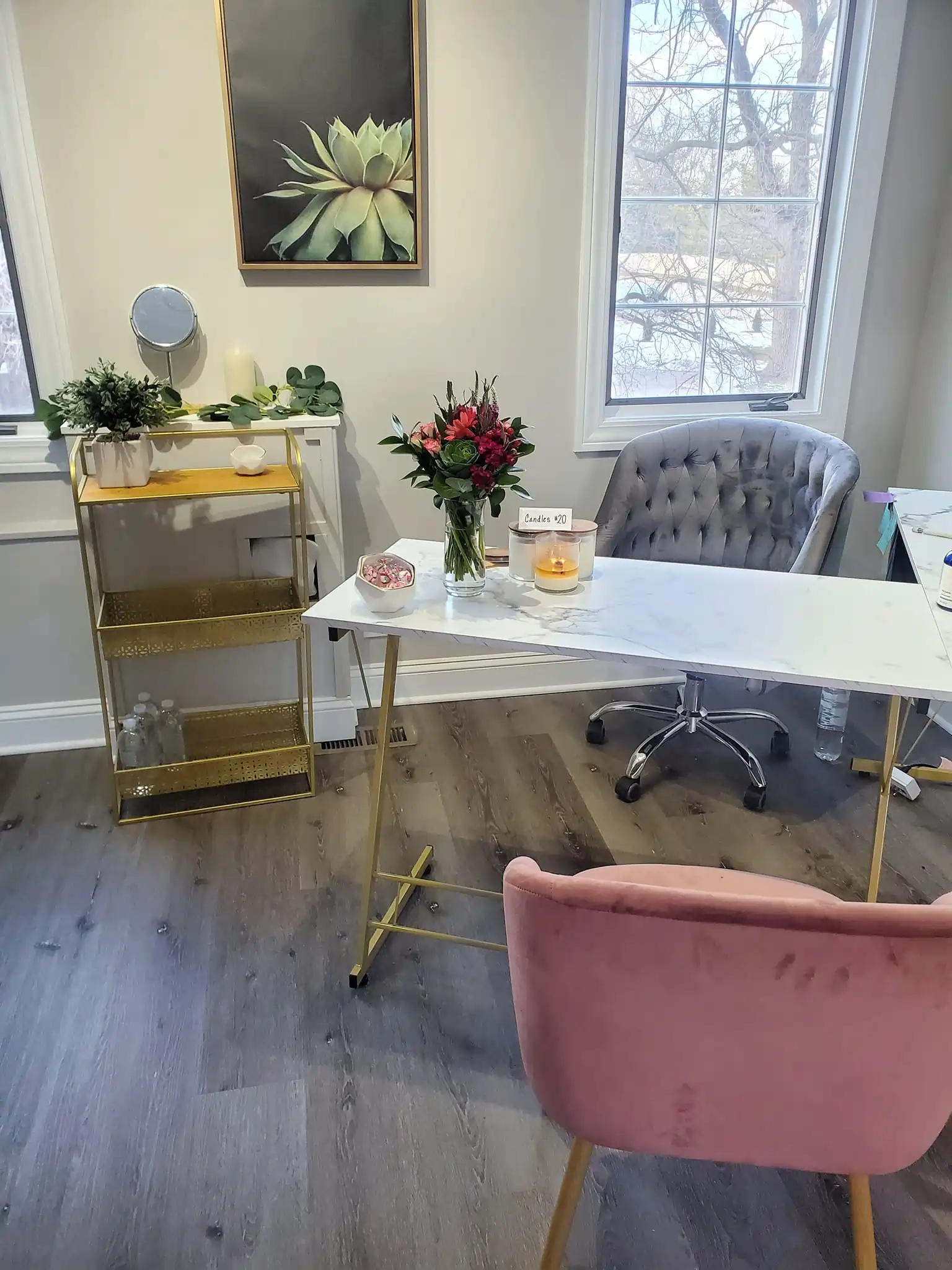 Reception area inside Spa Lane in Naperville, Illinois, featuring a welcoming treatment space, modern decor, and wellness services for the Naperville community