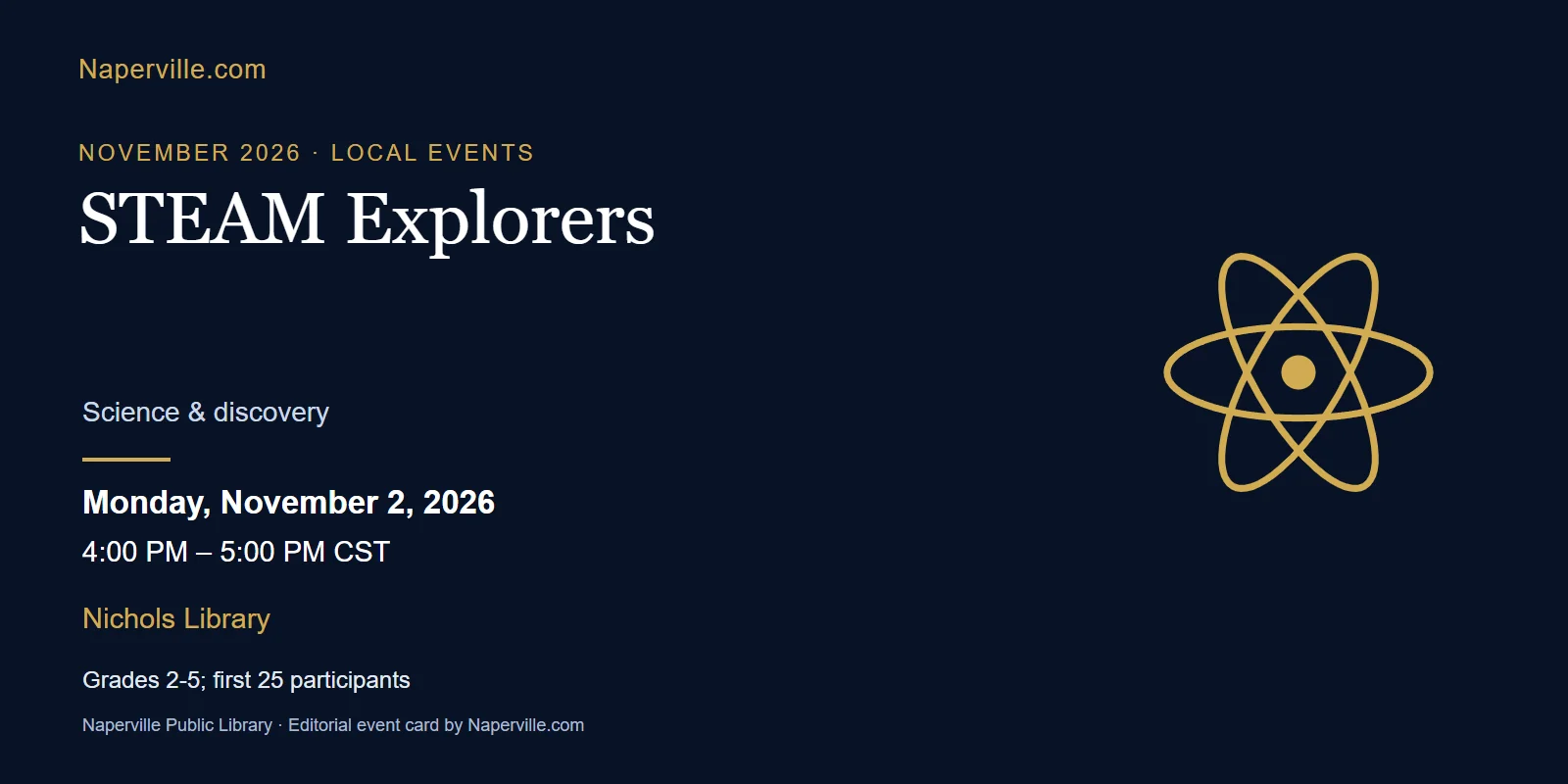 STEAM Explorers at Nichols Library, event in Naperville, IL
