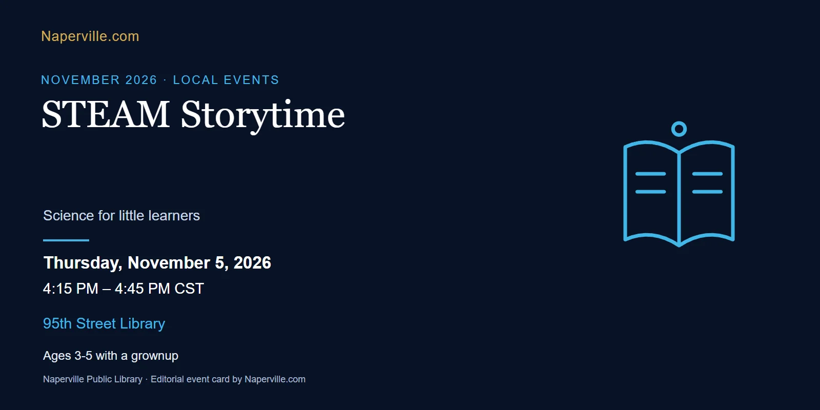 STEAM Storytime at 95th Street Library, event in Naperville, IL