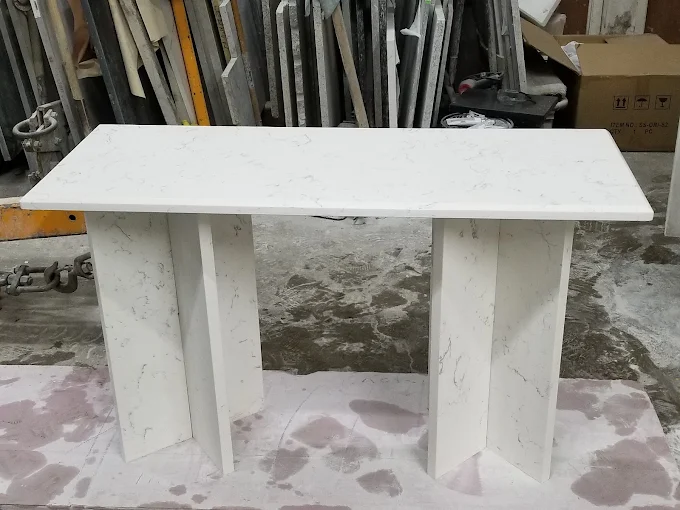 Custom white stone table fabricated by TC Stone Enterprise for a residential or commercial project in Naperville.