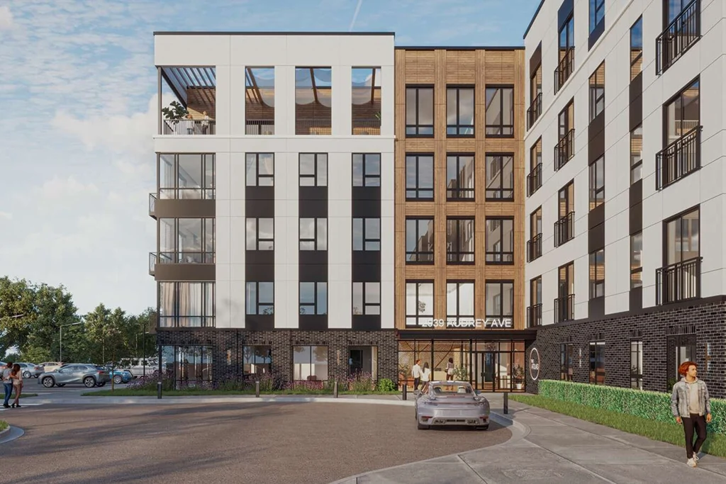 Aerial view of Route 59 and 75th Street Naperville IL site of The Atlas apartments 2026