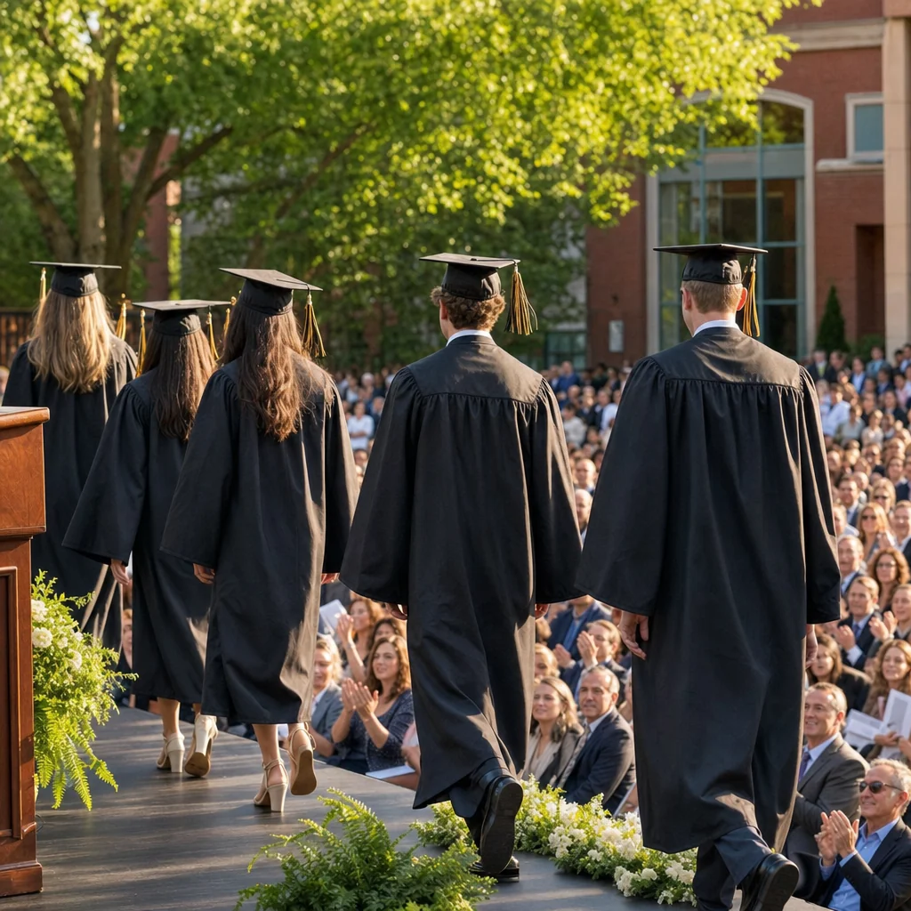 Top-Rated Schools in Naperville: District 203 & 204 Parent's Guide 4 Top rated schools Naperville graduation - students in caps and gowns walking across a stage at a Naperville high school graduation