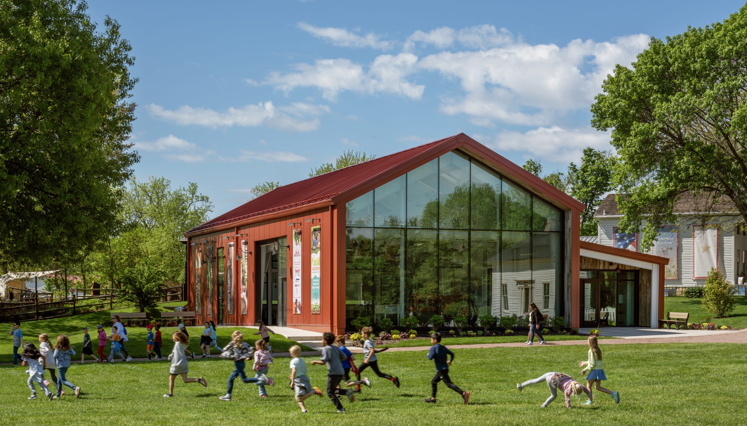 Children exploring the Naper Settlement learning center and museum campus in Naperville, Illinois.