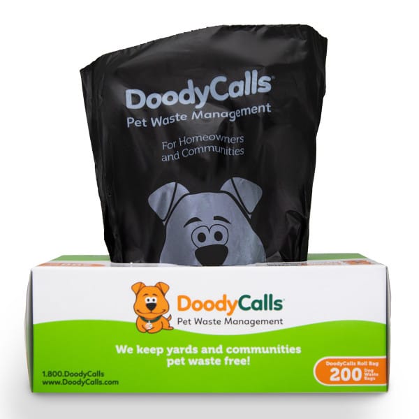 DoodyCalls branded pet waste disposal bags and products used by homeowners and communities in Naperville, Illinois.