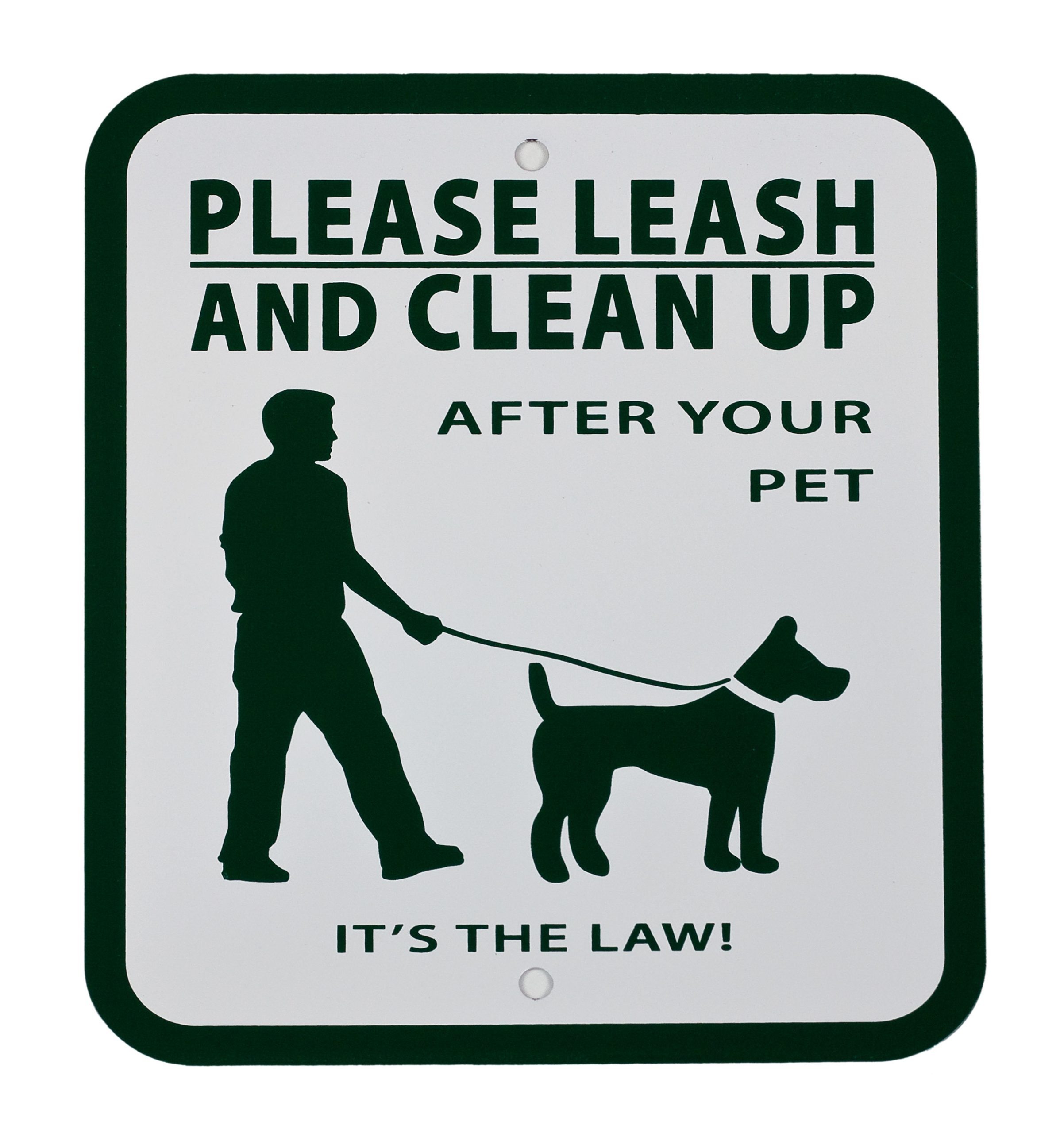 Community sign reminding dog owners to leash pets and clean up pet waste in Naperville, Illinois.